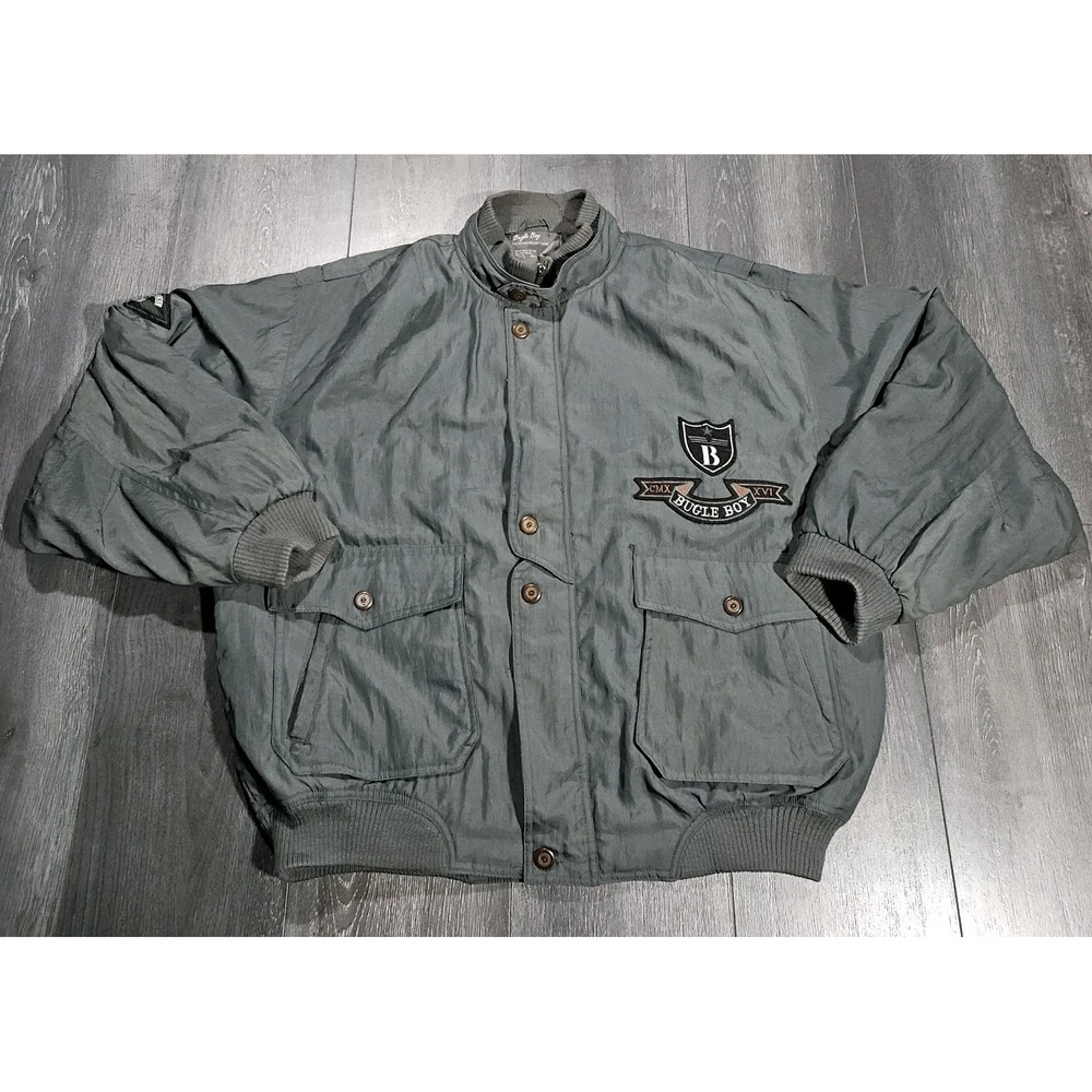 Vintage Bugle Boy Aviator Bomber Jacket Adult L Green 90s Airborne‎ Wings Crest
